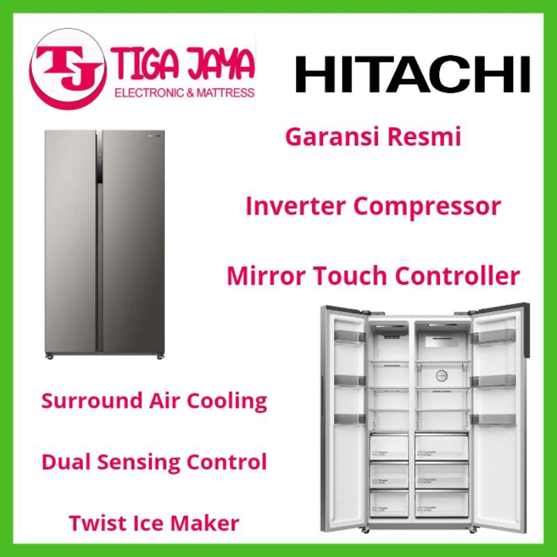 HITACHI HRSN9552DXID KULKAS SIDE BY SIDE 525 LITER INVERTER INOX HITACHI HRSN9552DXID HRSN9552DX