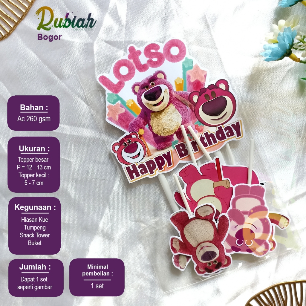 Custom Nama Foto Topper cake karakter Lotso Hiasan Kue ulang tahun Snack Tower Buket Tumpeng