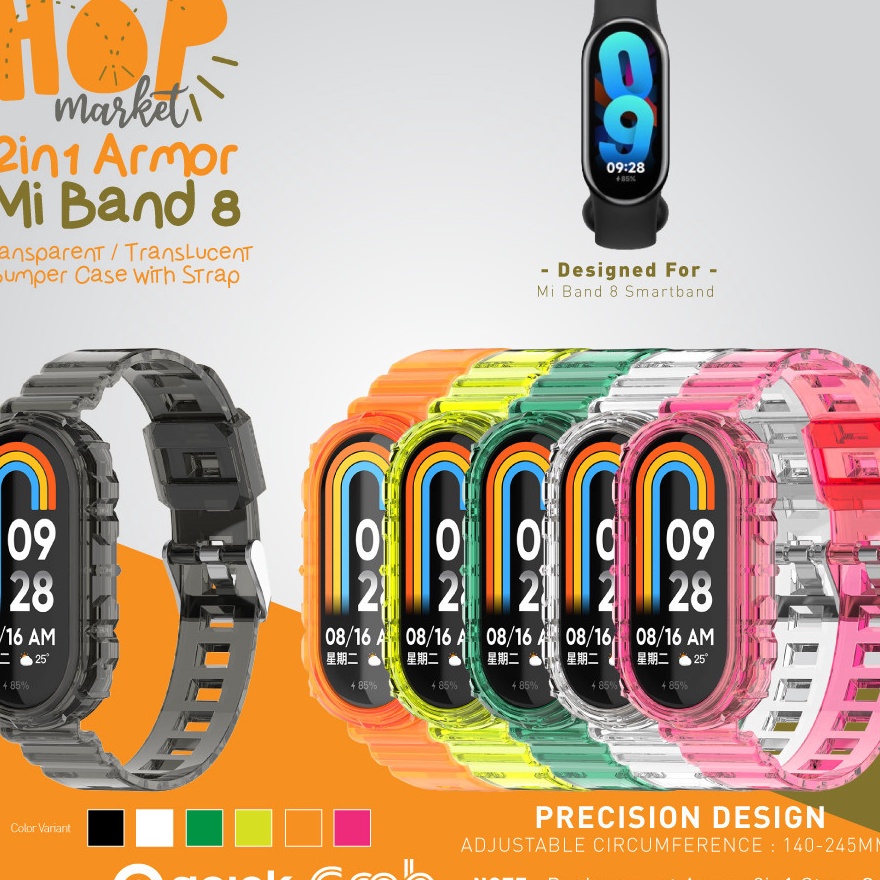 PROMO TERPOPULER Armor 2in1 Rubber Strap with Bumper Case Cover for Mi Band 8 Tali Jam Silikon Jelly