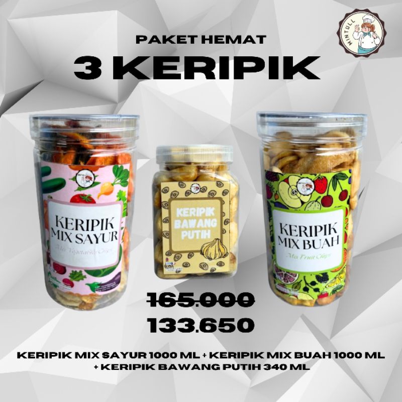 

[PAKET HEMAT] 3 KERIPIK BUAH SAYUR TOPLES MIX BUAH NANGKA APEL SALAK MANGGA BROKOLI BAWANG PUTIH