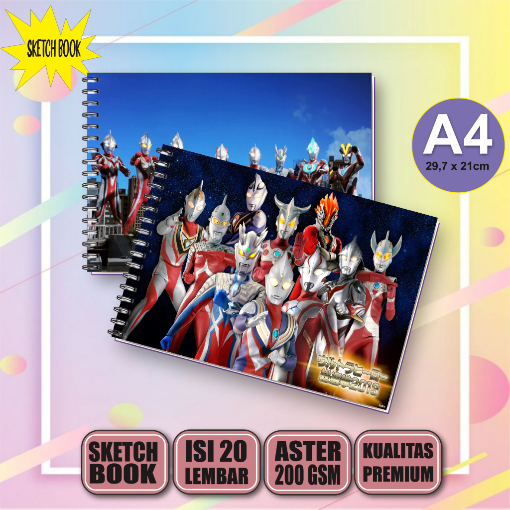 Sketchbook Ultraman A4, Buku Gambar Vertikal Jilid Spiral 20 Lembar/40 Halaman