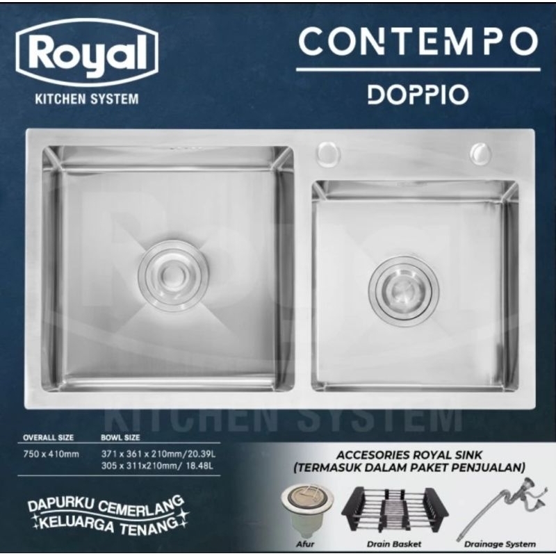 Kitchen Sink Royal Contempo Doppio Stainless / Paket Kitchen Sink Royal Contempo Doppio / Kitchen Si