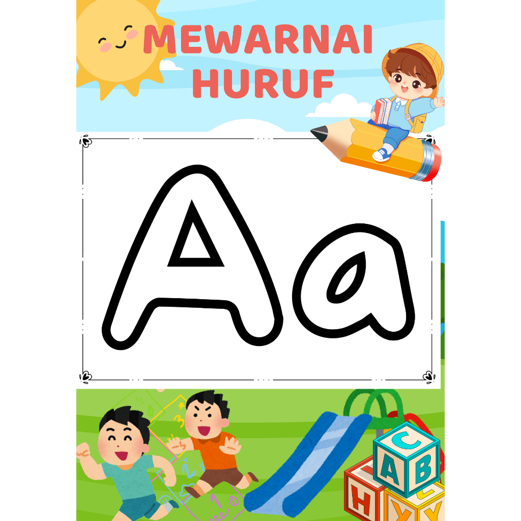 

KERTAS MEWARNAI HURUF ALPHABET/KERTAS GAMBAR/MEWARNAI ANAK PAUD TK SD/BELAJAR HURUF