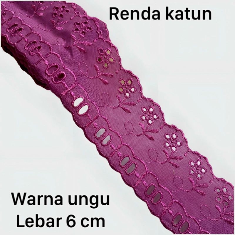 PER METER RENDA KATUN WARNA UNGU LEBAR 6CM