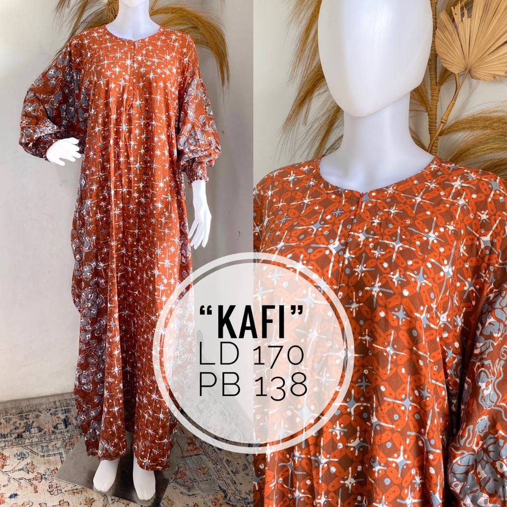 Gamis Kaftan Batik Cap Pekalongan Long Dress Jumbo Busui Rayon Super Adem Lowo Lengan Panjang LAMOZA