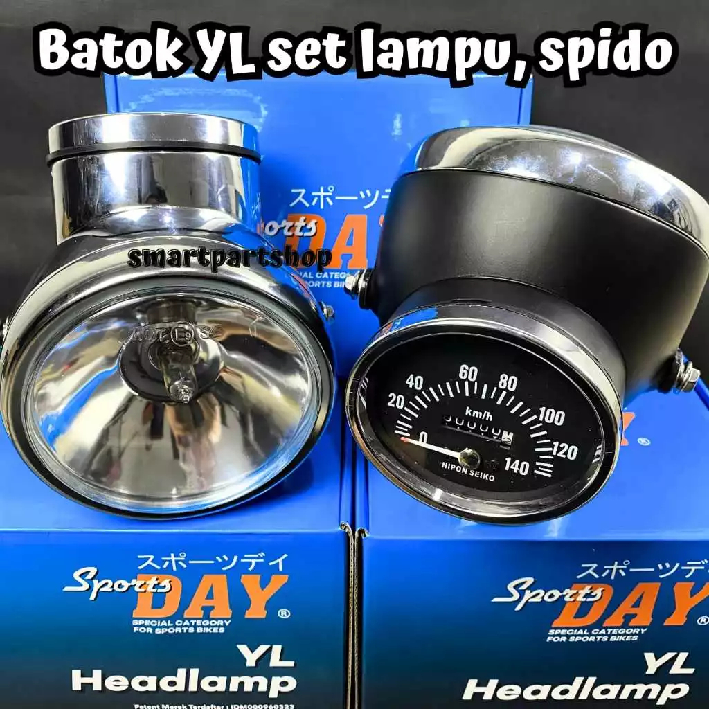 LAMPU DEPAN YL DAY YHA-106 SET BATOK YL BESI HITAM CROM SET SPEEDOMETER FUNGSI PNP CB GL MP CD 90 CD