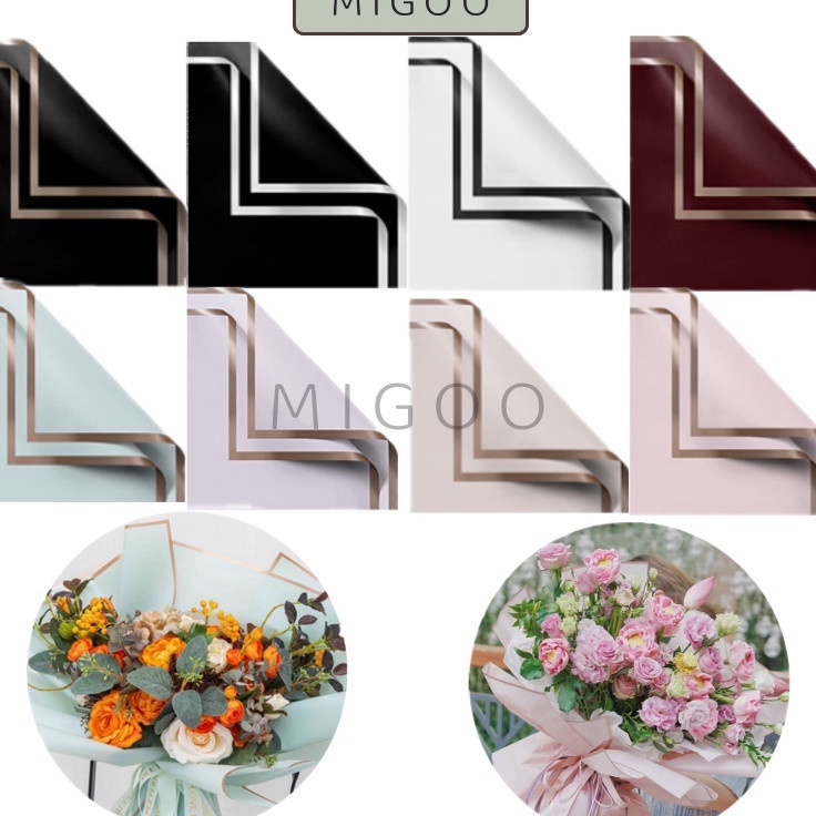 

Hadir Promo MiGoo 2 Lembar Kertas Flower Wrapping Gold Line Color List Gold Line Cellophane Kertas Buket Bunga Hand Bouquet Pembungkus Buket