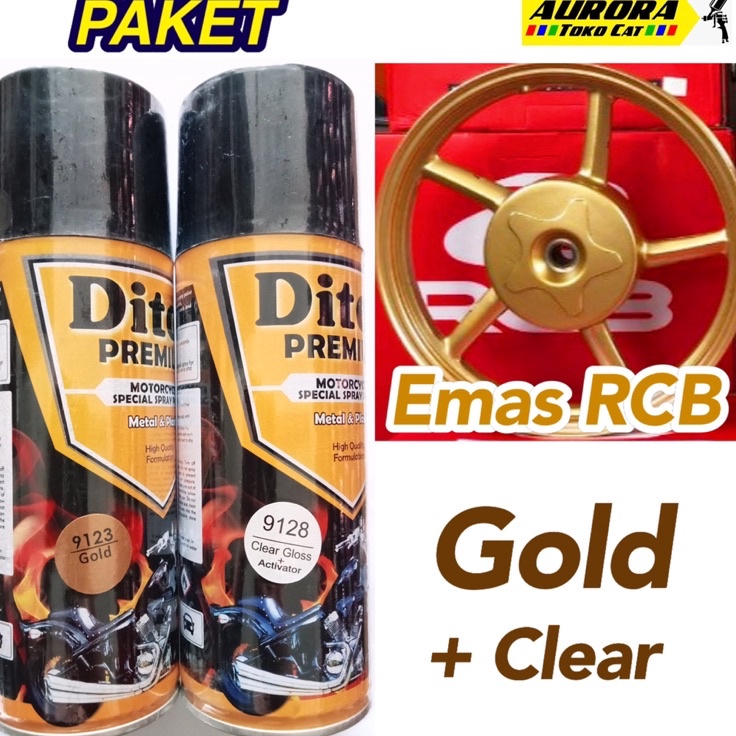 Grosir Untung  PAKET Diton Premium Gold 9123 Emas RCB 4ml Pilok Tahan Bensin Cat Semprot Motor mobil