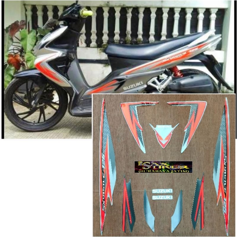 Striping Original Suzuki Skywave 125 silver Lis merah tahun 2008 2009