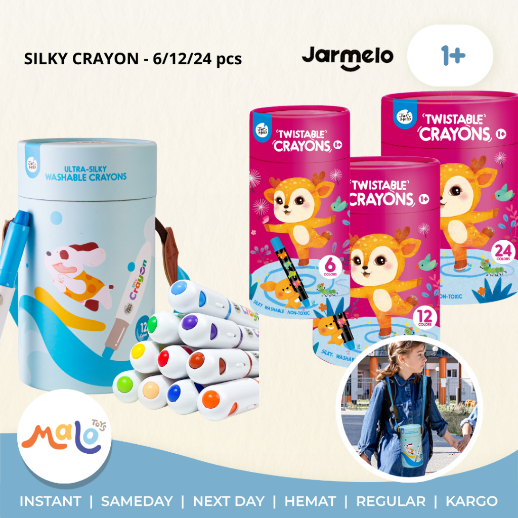 

MALOTOYS - JARMELO SILKY CRAYON Washable ULTRA 6 12 24 Warna JOAN MIRO Babyroo Nontoxic Crayon Color Crayons Krayon Colours Mewarnai Anak Mudah Dicuci Joan Miro Malo Toys