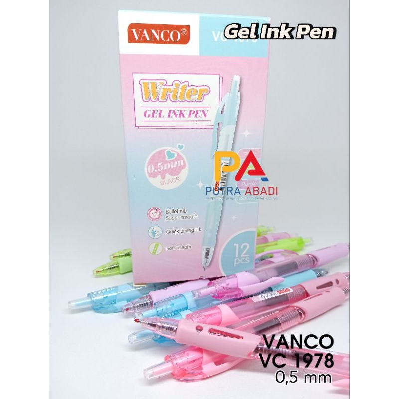 

12 Pcs Gel Ink Pen Vanco Macaron Warna Pastel Aesthetic Tinta Hitam 0, 5mm VC 1978