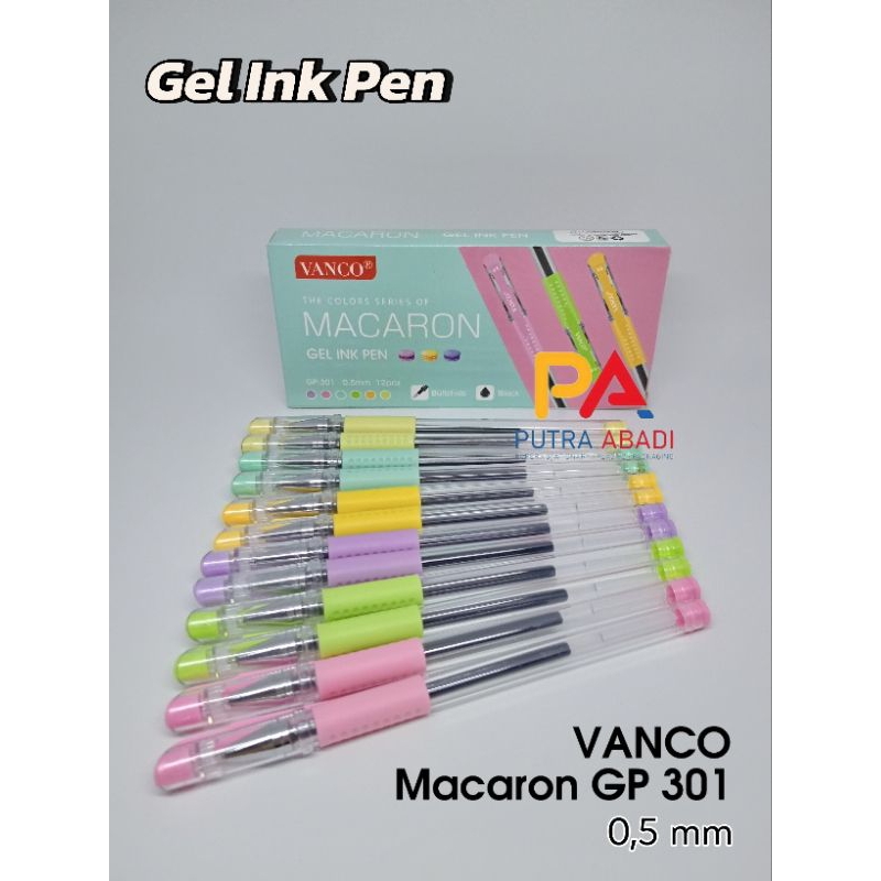

12 Pcs Gel Ink Pen Vanco Macaron Warna Pastel Warna Tinta Hitam 0, 5mm GP 301