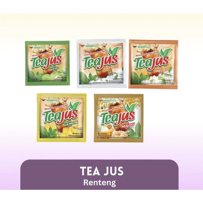 

tea jus - 1 renceng isi 10 pcs tersedia varian gula batu/apel/lemon/melati/madu