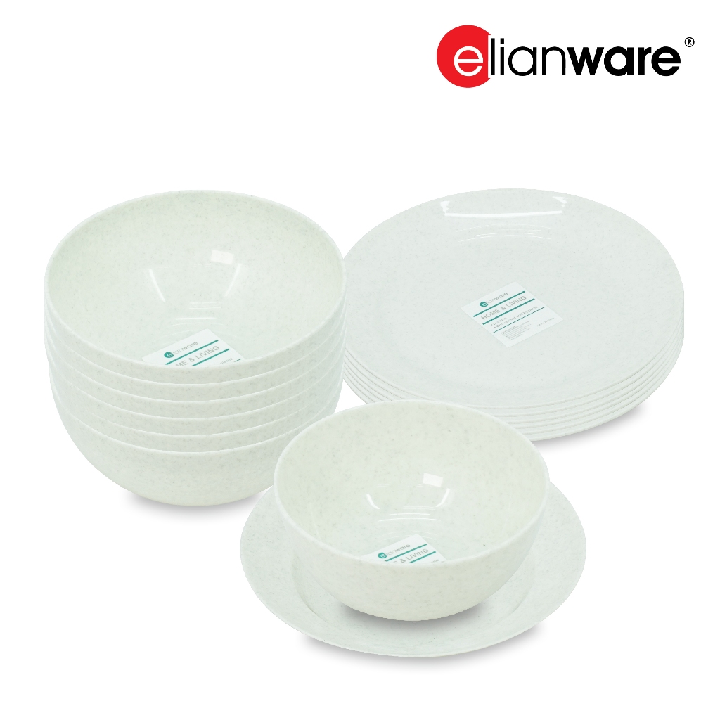 Elianware Paket Isi 12 Pcs  : Mangkok Marble Isi (6 Pcs) + Piring Deep Plate Plate Set (6 Pcs), E-82