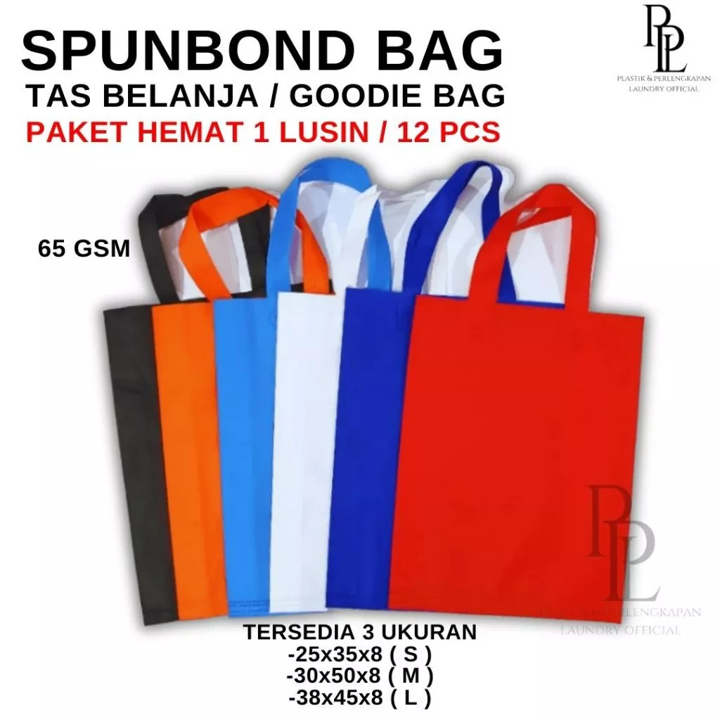 

PAKET HEMAT 1 LUSIN Spunbond Goodie Bag Tas Belanja Model Tali Handle Kantong Kain