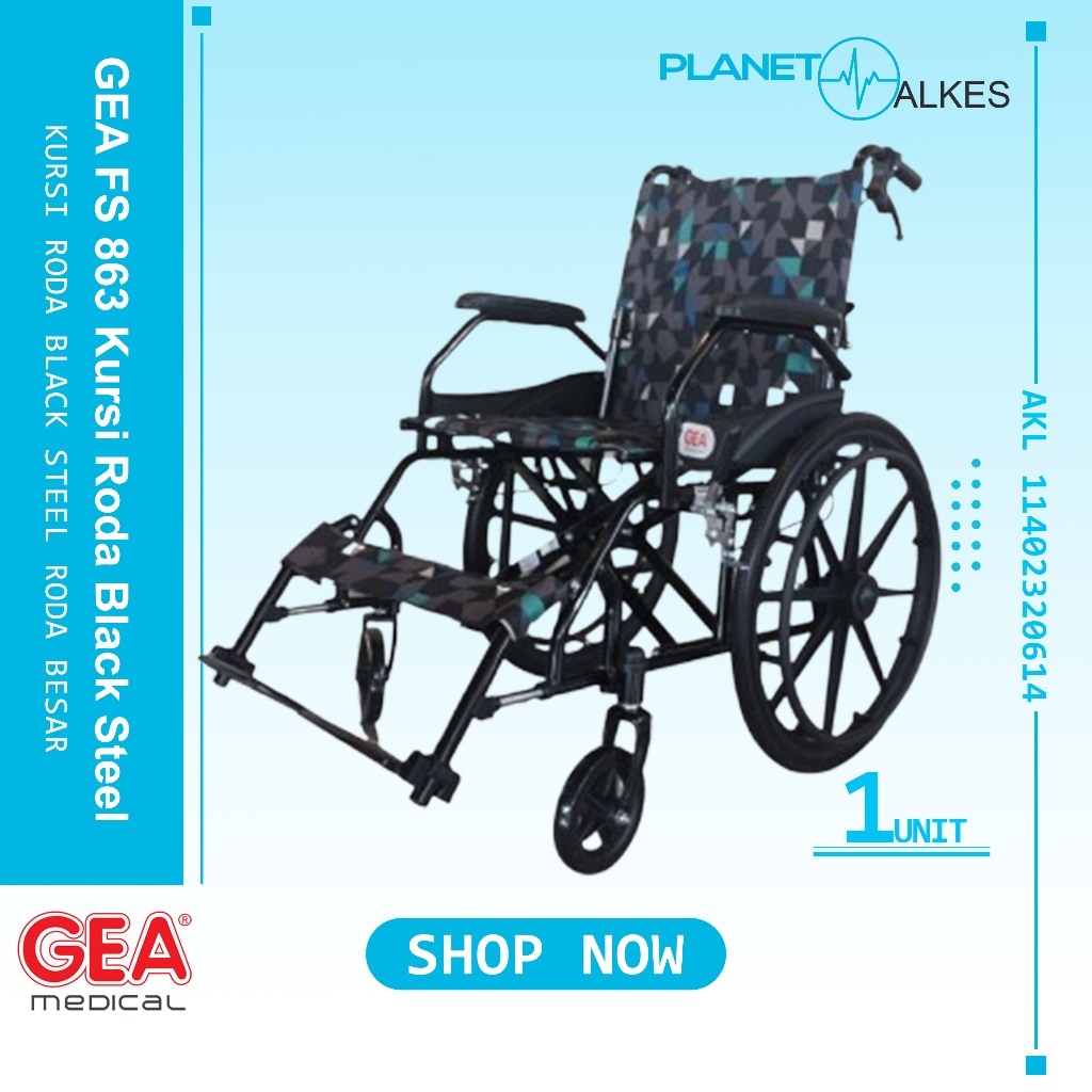 Kursi Roda GEA FS 863 Steel Wheelchair / Kursi Roda Semi Travel GEA FS863 Black Steel Roda Besar
