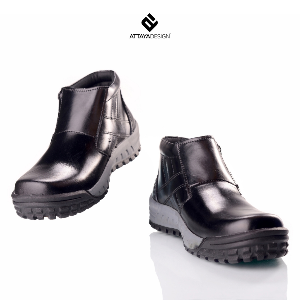 BEST DEALS ATTAYA DESIGN Sepatu Boot Fashion Pria Kulit Asli Original Resleting Tanpa Tali Hitam