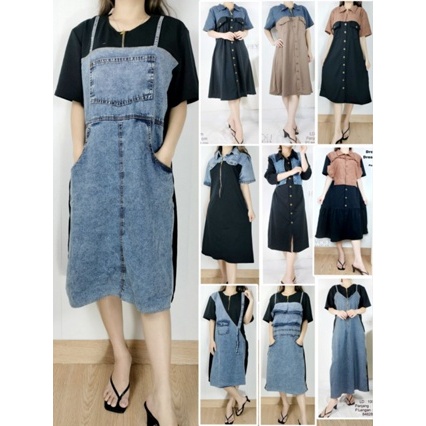 Dress jeans mix kaos cotton imp bkk DRS kombi /Dress denim kombi kaos kekian