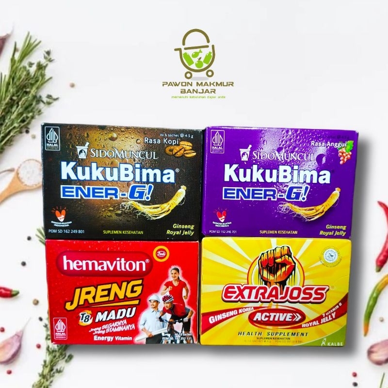 

MINUMAN SERBUK ENERGI EXTRA JOSS, HEMAVITON JREENG, KUKUBIMA / KEMASAN PER KOTAK