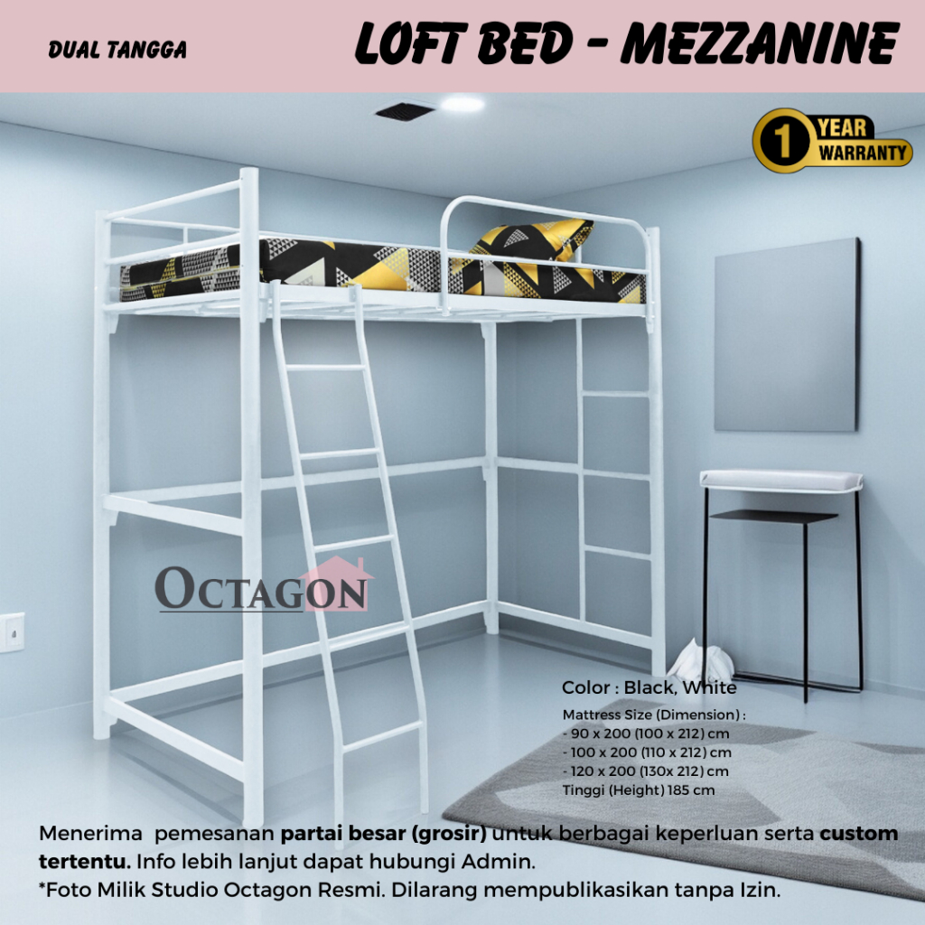 Ranjang Mezzanine Loft Bed Besi Minimalis Ranjang Tingkat Melayang 90X200 100X200 120X200 - DT (LB)
