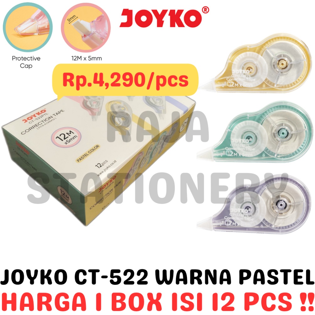 

KODE B89G JOYKO CORRECTION TAPE 12m TIPEX KERTAS JOYKO CT522 PASTEL 1 BOX LUSIN CT522PTL 12PCS