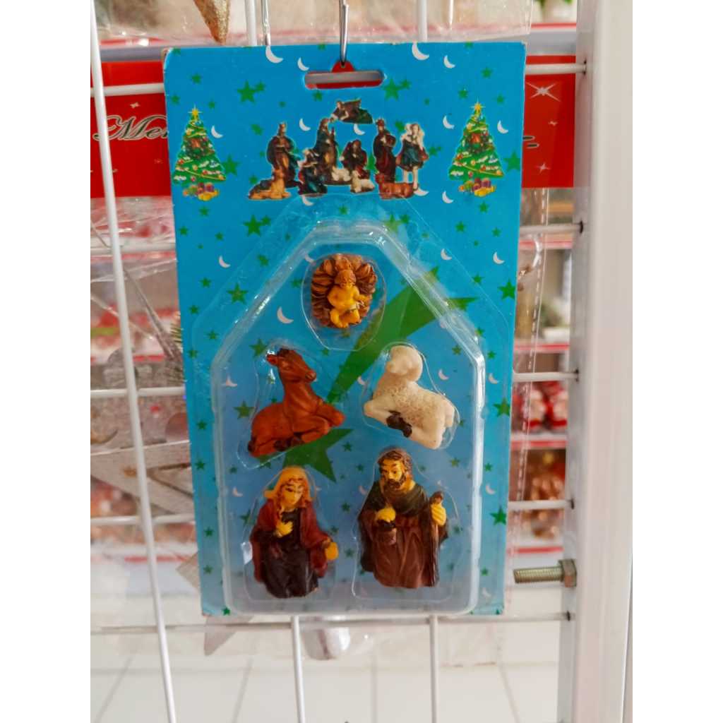 Patung Set Natal 4-5cm isi 5 patung natal patung rohani patung Yesus mini miniatur bayi Yesus patung