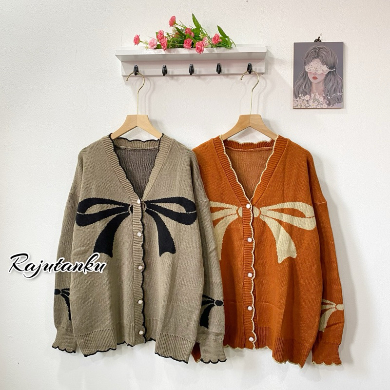 Yolanda cardigan rajut oversize motif pita