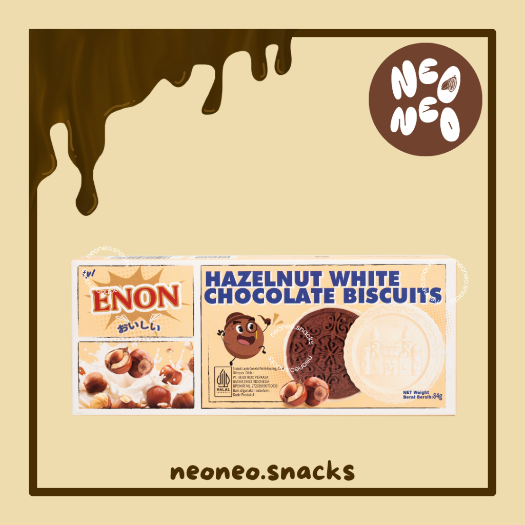 

WHITE CHOCO HAZELNUT - ENON Chocolate Biscuit with White Choco Hazelnut Cream - Biskuit Renyah