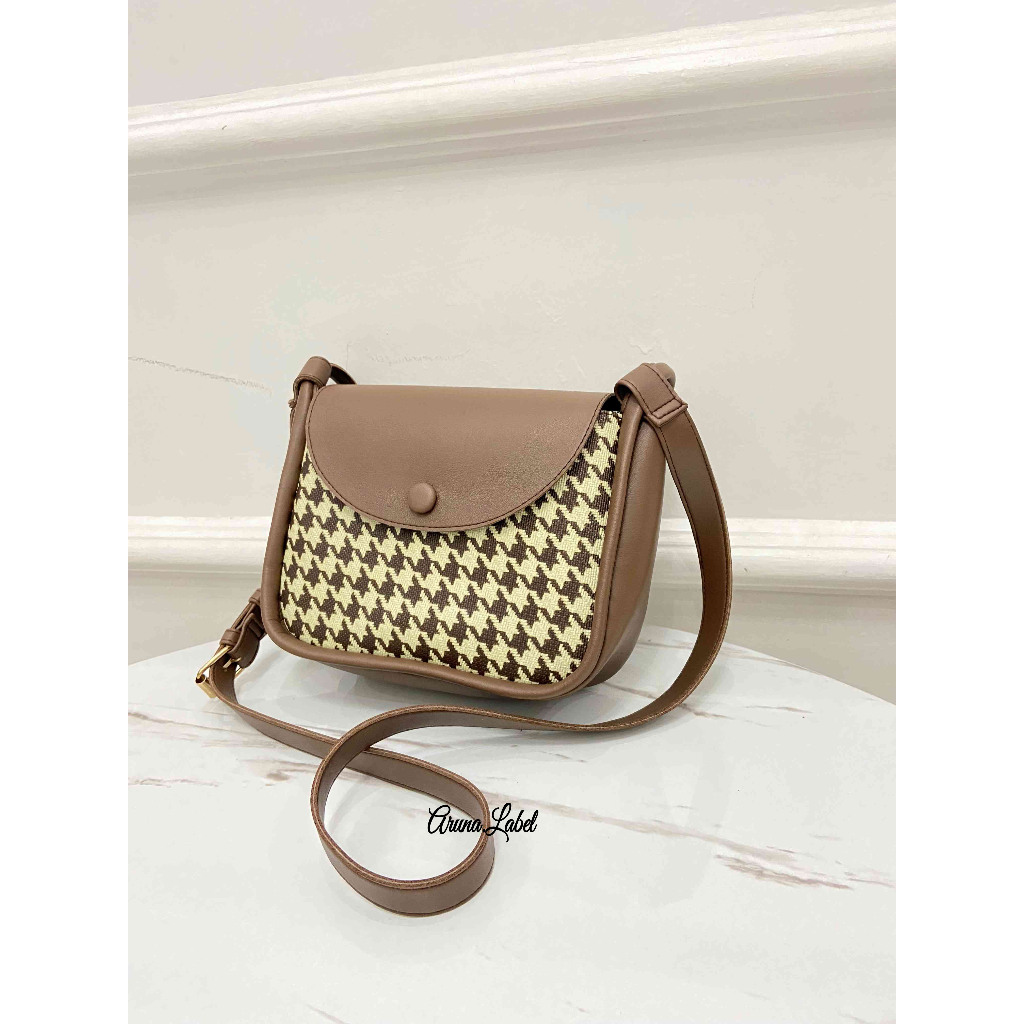 Tas selempang wanita/Tas wanita Ellena kotak houndstooth/Tas wanita kekinan korean style
