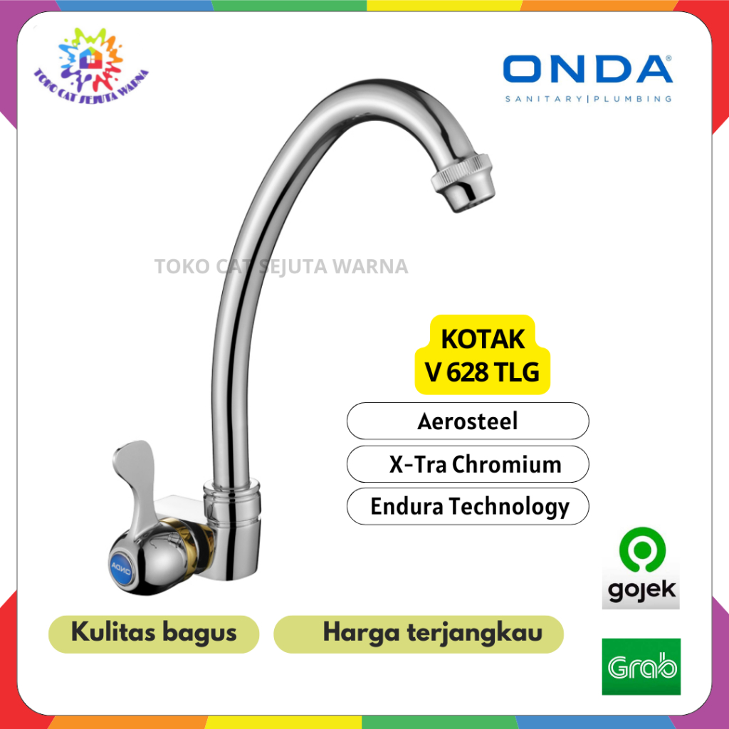 ONDA Kran Angsa KOTAK Keran Air Cuci Piring Kran Dapur Wastafle Melengkung V628TLG