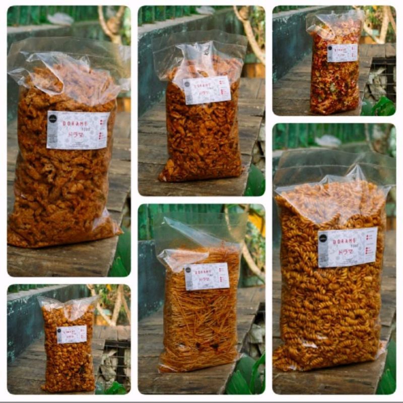 

(DORAME ) 1/4 KG ANEKA CEMILAN MAKARONI PIPA BANTAT, MAKRONI SPIRAL, MIE LIDI, MIE KERITING KERUPUK SEBLAK & BASRENG