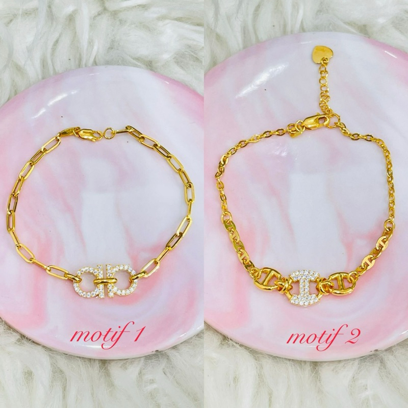 gelang tangan motif paperclip casteli permata cantik emas asli kadar 700