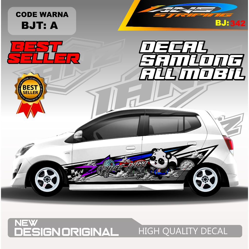 BJT 342 - DECAL STIKER PRINTING THAILOOK PANDA LUCU UNTUK SEMUA JENIS MOBIL