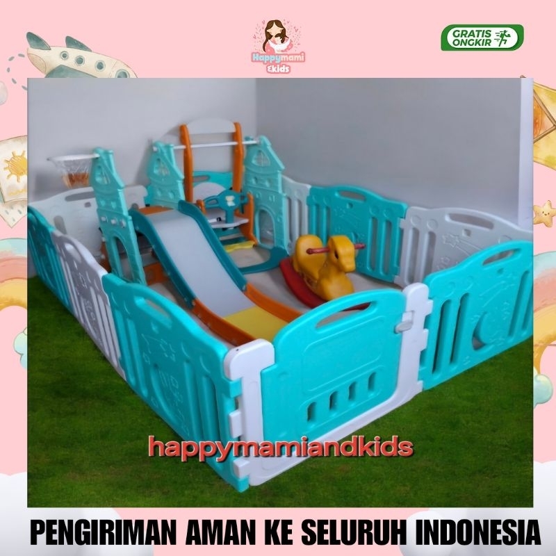 Set pagar anak / pagar baui playground lengkap ayunan prosotan basket