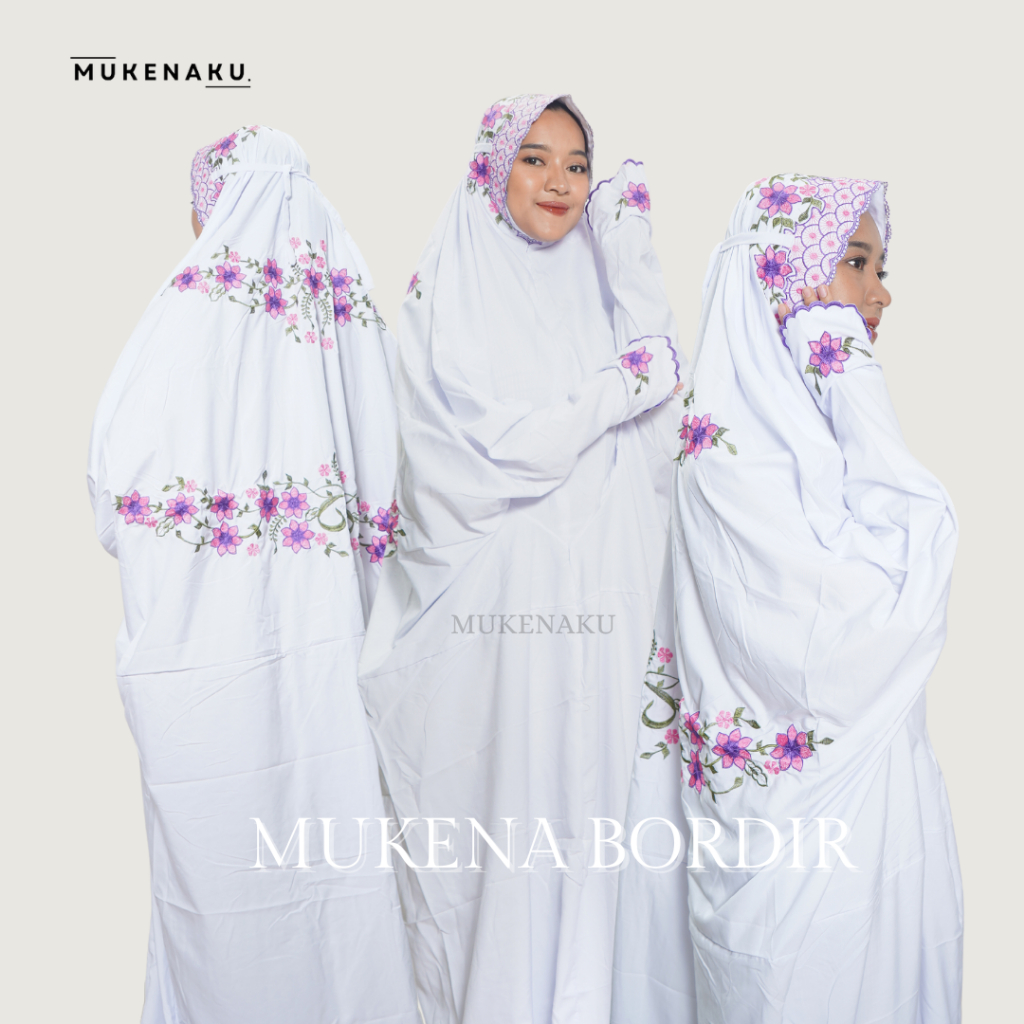 Mukena Terusan Dewasa Putih Bordir Santriwati Katun Mikro Mukenaku