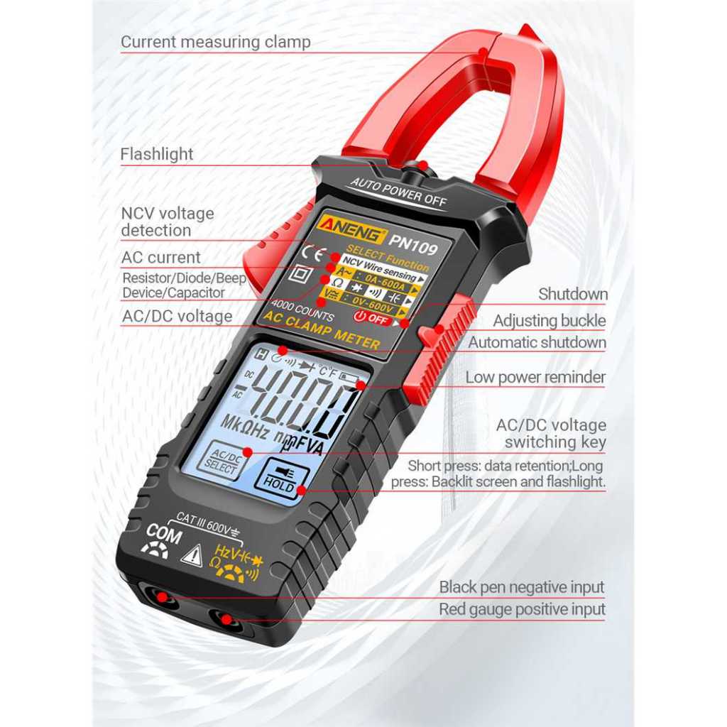 Clamp Meter Digital Multimeter Multitester Touch Screen NCV 600A