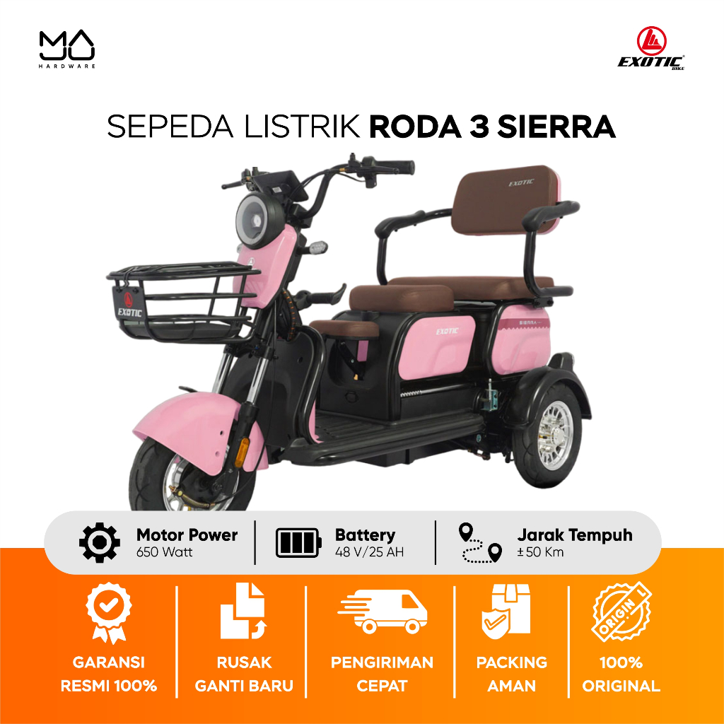 Sepeda Listrik Exotic 3 Roda SIERRA 650Watt - Garansi Resmi