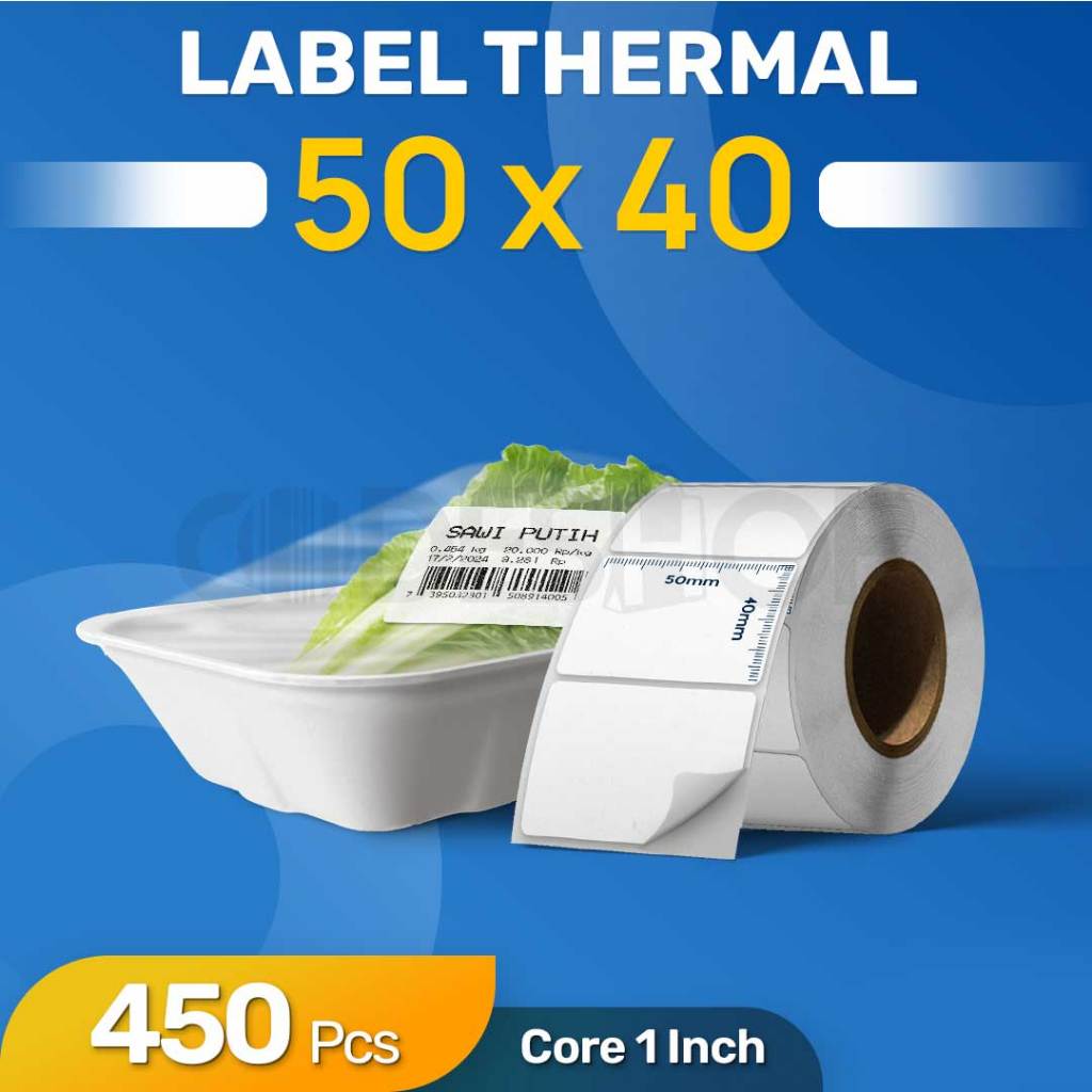 

CODESHOP Label Thermal 50x40 mm 1 Line isi 450 Pcs Stiker Core 1,5 inch