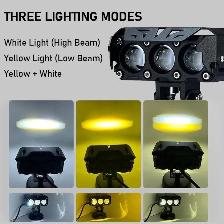 Lampu LED Tembak 3 Mata Putih-Kuning / Lampu Sorot 3 Lensa Putih-Kuning / Lampu Tembak 3 Mata LED