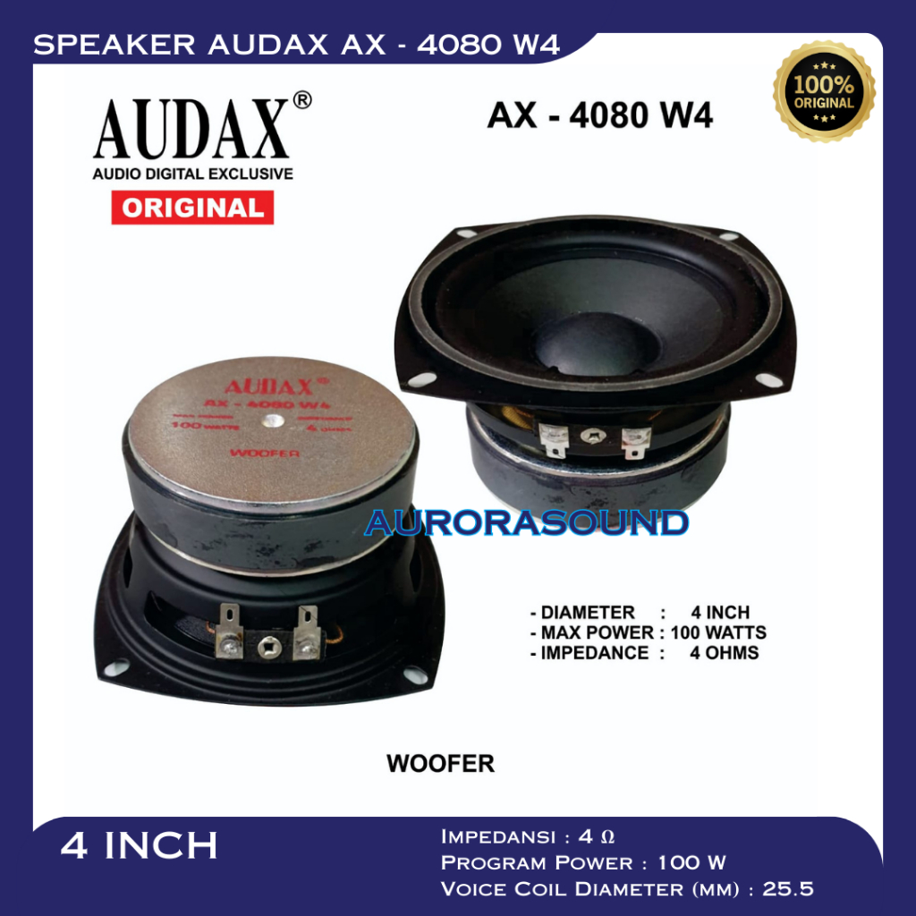 SPEAKER AUDAX AX 4080 W4 WOOFER 4 INCH SPEAKER AUDAX AX 4080 100W ORIGINAL
