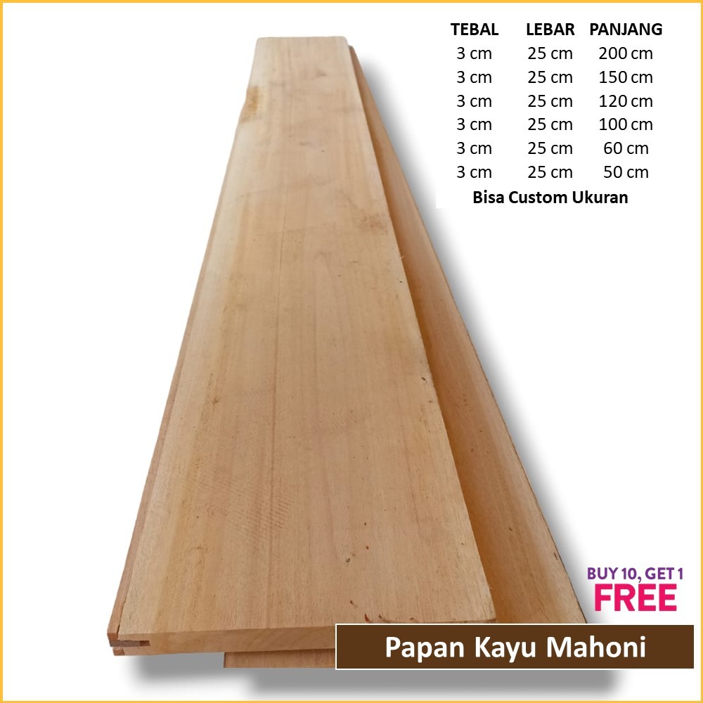 Papan Kayu Mahoni Serut Halus Ukuran 3 x 25 x 200 cm