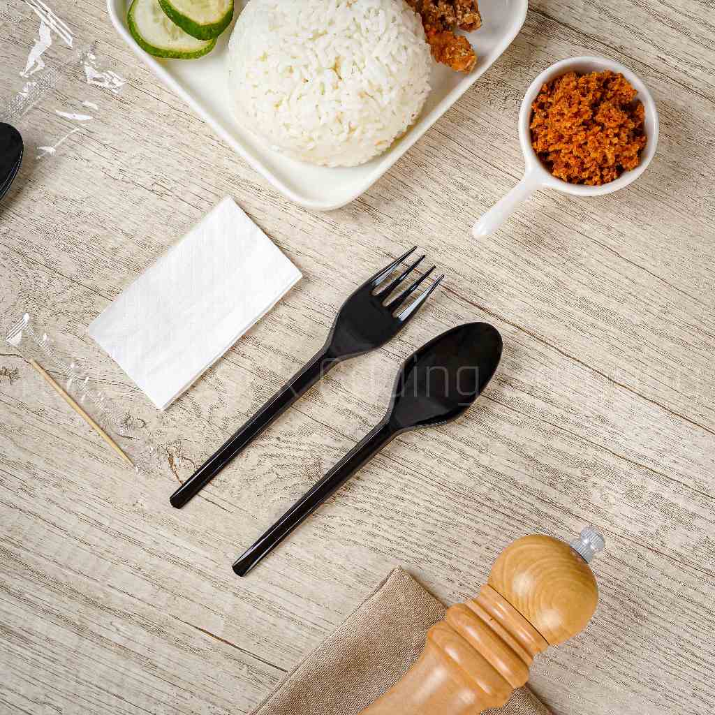 Set Sendok Garpu Plastik Hitam Polos | Sendok Garpu Set Plastik Polos