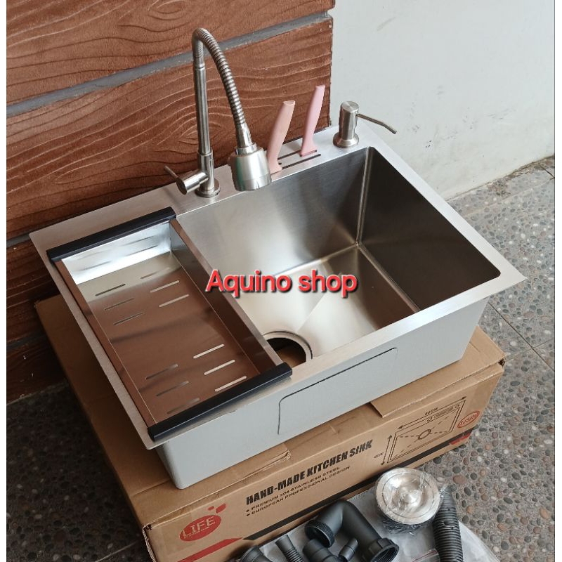 Paket komplit kitchen sink/wastafel bak cuci piring 1 lubang stainless ukuran 60cm×45cm×22cm.komplit
