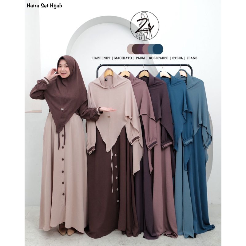 Baju Gamis Cringkle Haira Set Hijab Ori By ZR / Gamis Seragam / Baju Muslim ZR