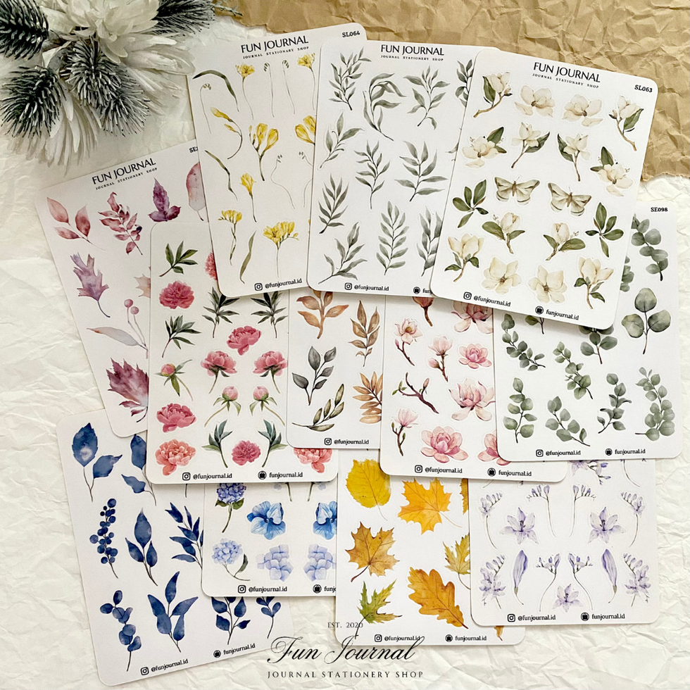 

FLOWERS AND LEAVES IN PAINT 2 STICKER STIKER SHEET UNTUK JOURNAL JURNAL SCRAPBOOK DIY BUJO