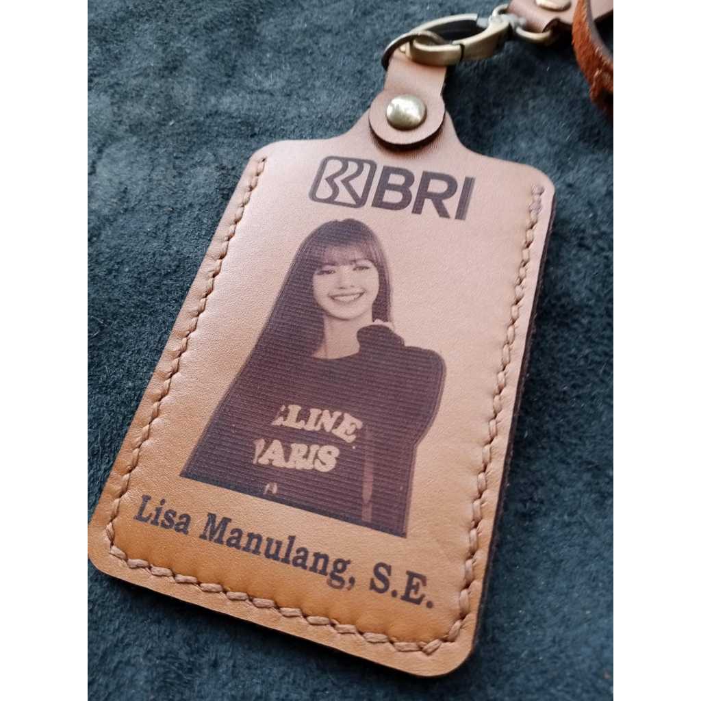 

id card holder kulit custom nama dan tulisan untuk 1 slot kartu karyawan bank asn bumn tambang industri