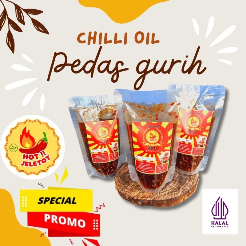 

Chilli oil hot jeletot kemasan 300 gram enak gurih dan nagih banget