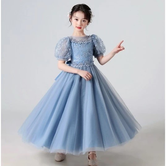 SPP-2025-biru tua Gaun natal anak dress natal anak baju natal anak gaun kembang anak dress kembang a