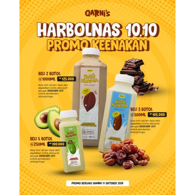 

PAKET KEENAKAAN SUSU KURMA TANPA GULA 100% FULL SUSU DAN BUAH SPESIAL 10.10