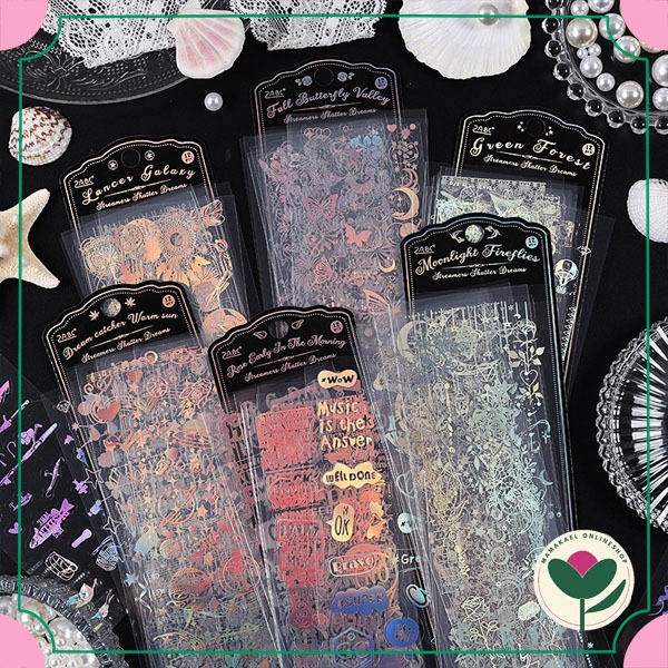 

1 set isi 12 lembar broken dream hologram sticker deco stiker diy journaling diary aesthetic transparent shining MK1812